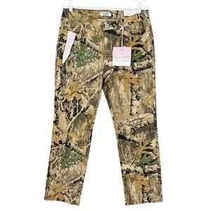 Telepatia Women's Stretch Brown Forest Camo Pants 18W High Rise Straight Leg NWT